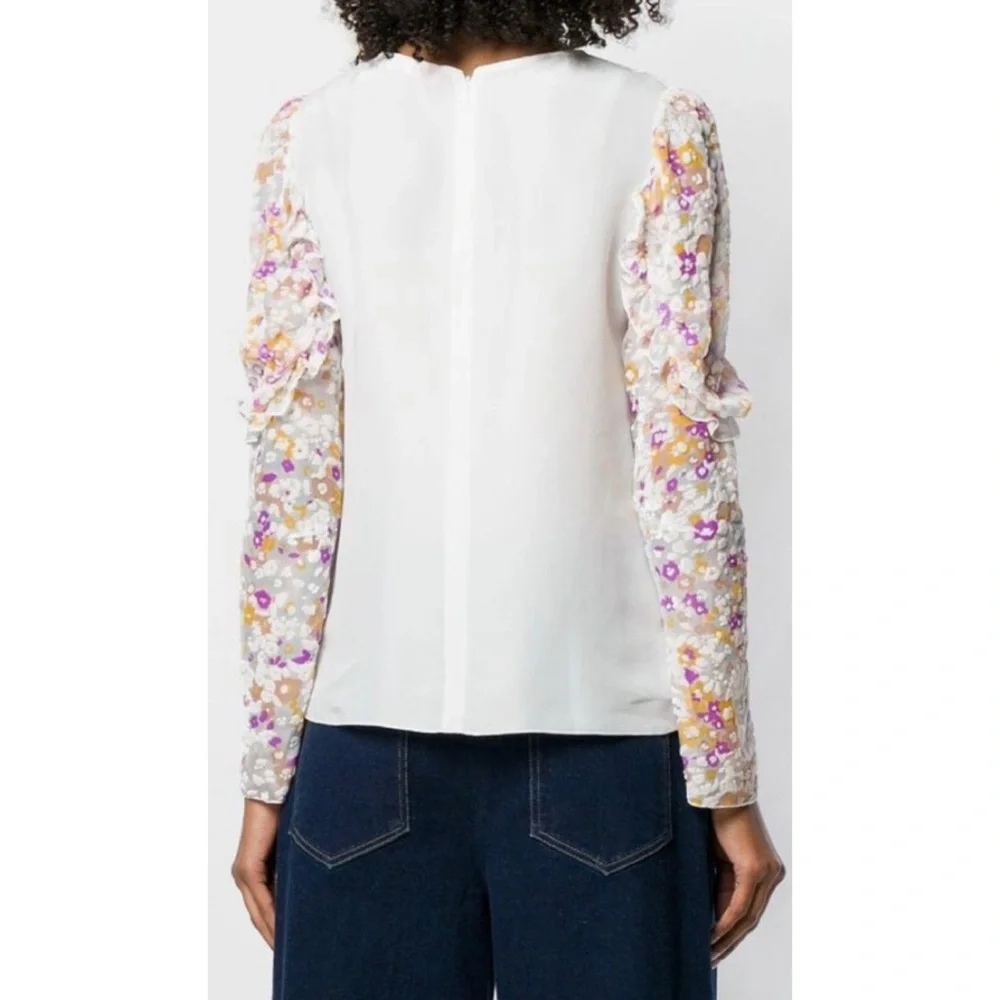 SEE BY CHLOÉ • Multi Floral Velvet Burnout Ruffle Long Sleeve Silk Blouse, 2 - Picture 3 of 16
